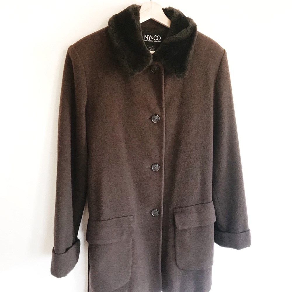 Vintage Chocolate Brown Wool Fur Winter Coat